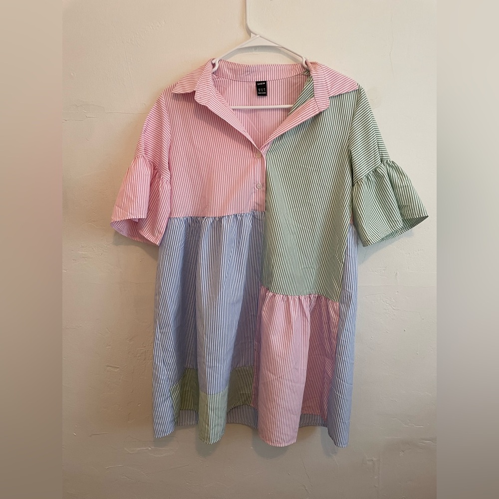 SHEIN Pastel Striped Colorblock Dress